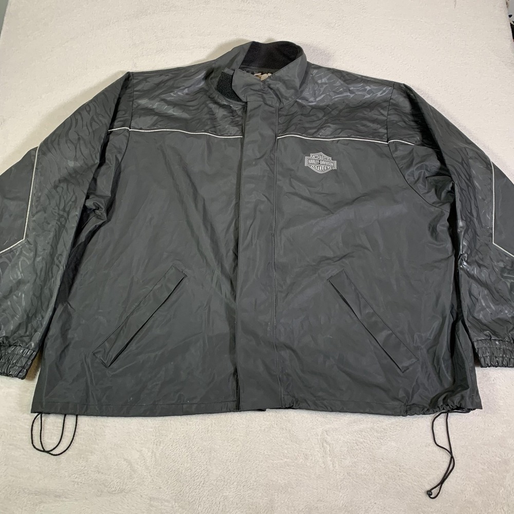Harley Davidson Jacket Mens 3XL Black PVC Flame Waterproof Motorcycle FLAWS